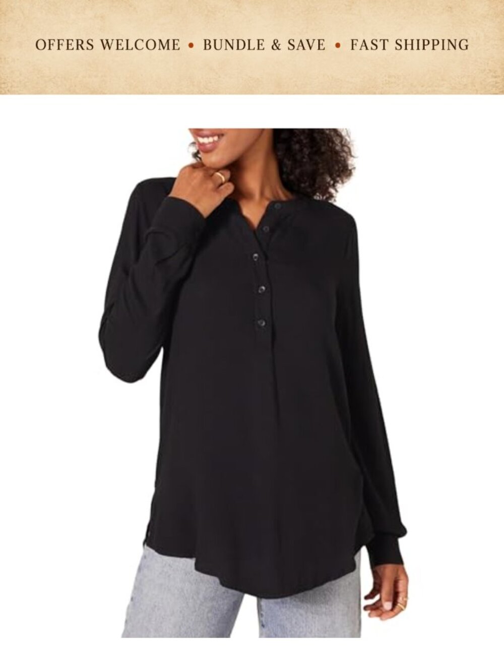 Women's Long Sleeve Woven Blouse Button Front Flowy Casual Top
